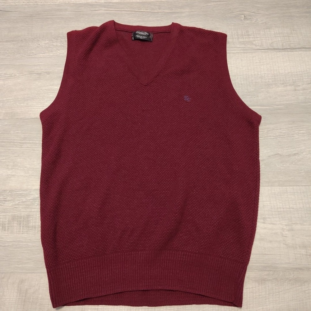 VTG Christain Dior Sweater Vest‎ Red XL Made USA Knit Orion Acrylic Old Money